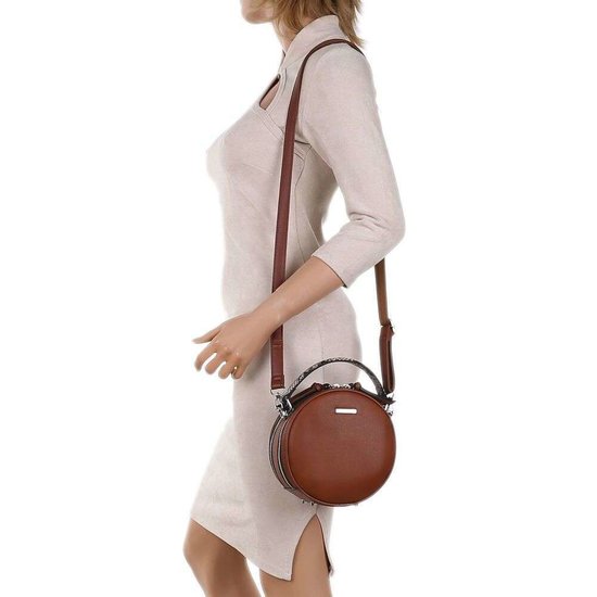 Trendy bruine ronde schoudertas.