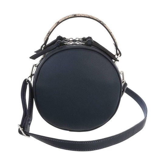 Trendy blauwe ronde schoudertas.
