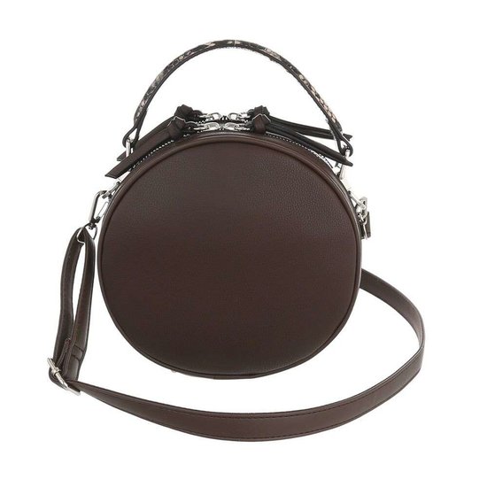 Trendy taupe ronde schoudertas.
