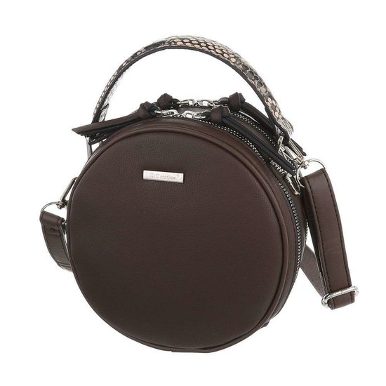 Trendy taupe ronde schoudertas.