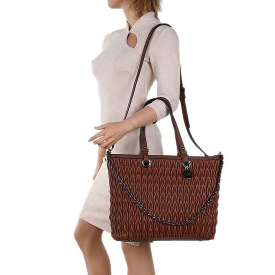 Trendy bruine shopperbag met motief.