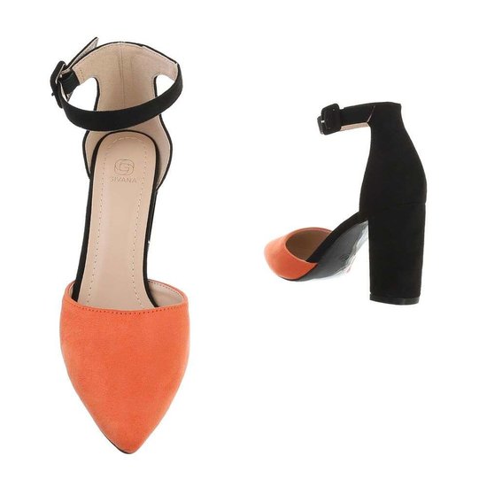 Classy oranje/zwarte pump Isabelle.