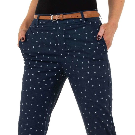 Classy donker blauwe chino broek met print.