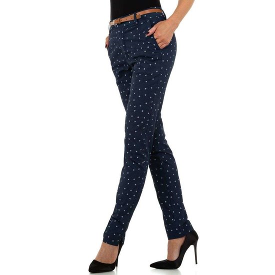 Classy donker blauwe chino broek met print.