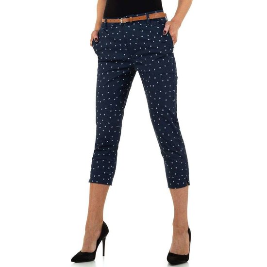 Classy donker blauwe 3/4 chino broek met print.