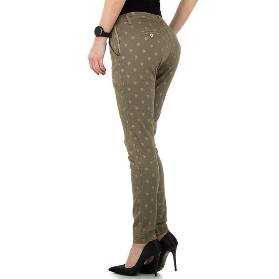 Trendy kaki chino  broek met dots.