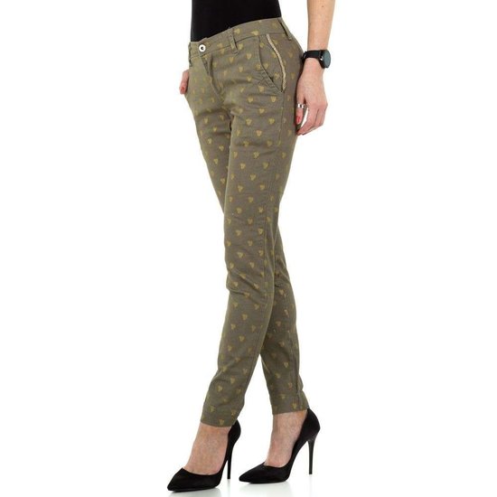 Trendy kaki chino  broek met dots.