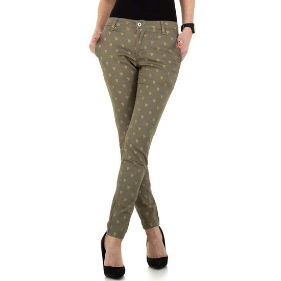 Trendy kaki chino  broek met dots.