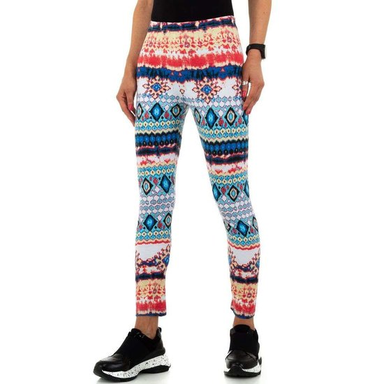 Blauwe legging met bohemian motief.