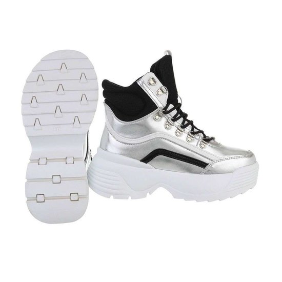 Hoge zilver-zwarte sneaker/boot Nada.