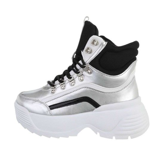 Hoge zilver-zwarte sneaker/boot Nada.