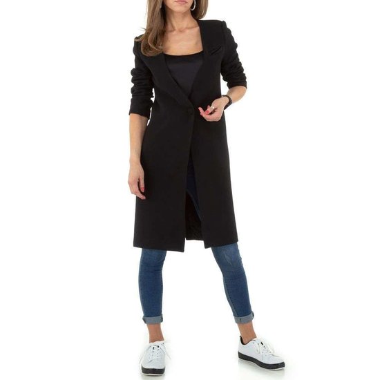 Trendy lange zwarte blazer.