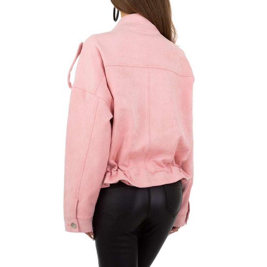 Oversized rose korte jas in velours.