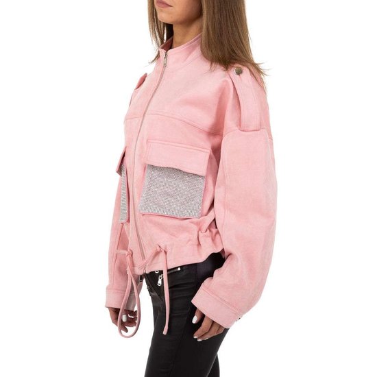 Oversized rose korte jas in velours.