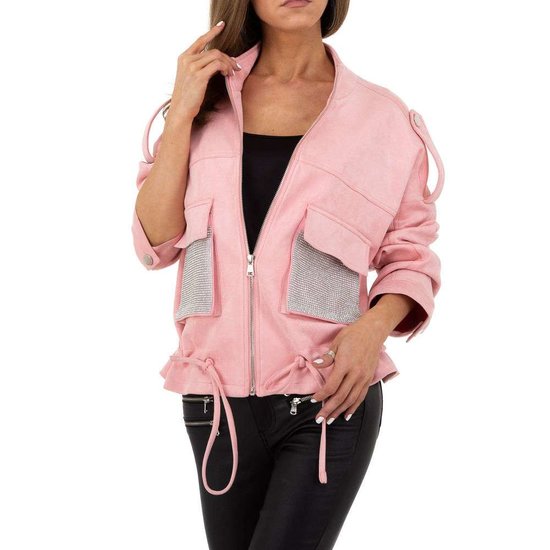Oversized rose korte jas in velours.