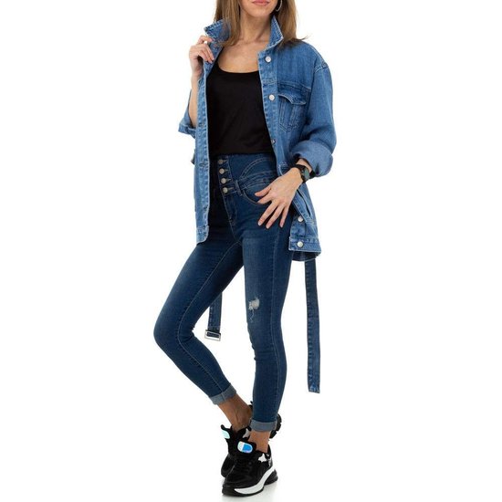 Trendy midi blue jeans jas.