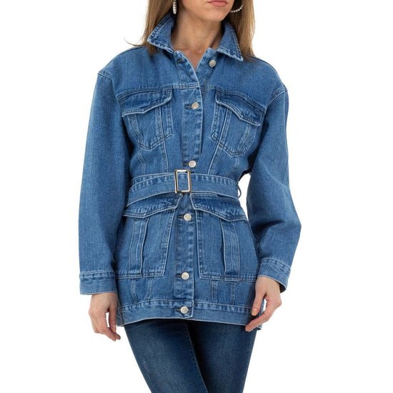 Trendy midi blue jeans jas.