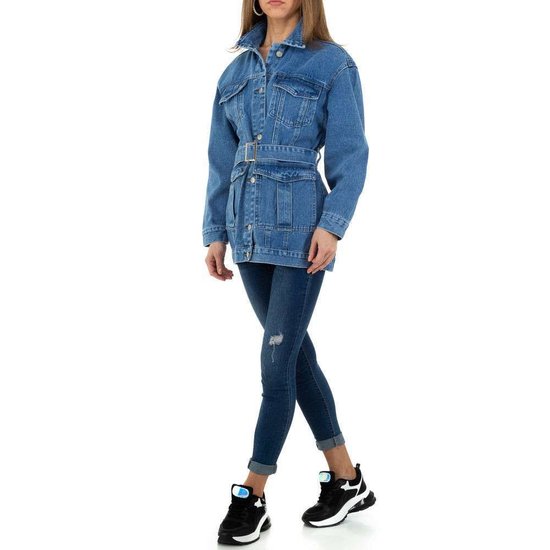 Trendy midi blue jeans jas.