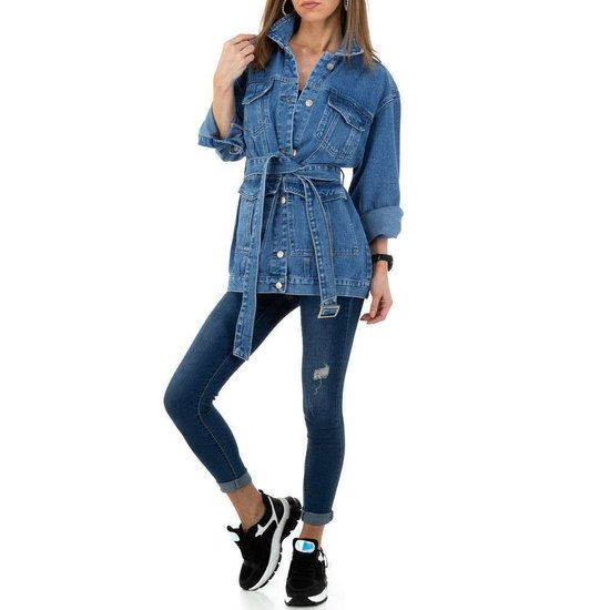 Trendy midi blue jeans jas.