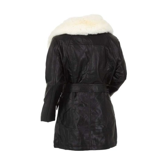 Zwarte leatherlook jas voor meisjes met witte pels.