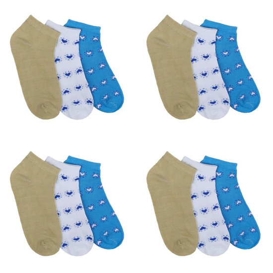 Assortiment van 12 paar dames sokken met hart blauw/wit/olive.35-38