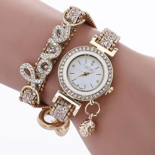 Gouden fashion horloge met letters LOVE.