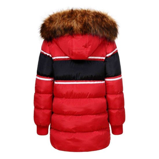 Trendy rode two-tone jongens winterjas.