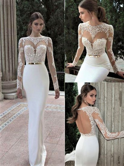 Elegante witte galajurk met kant.