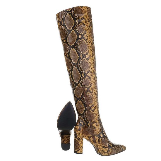Trendy gele snake print hoge laars Kato.