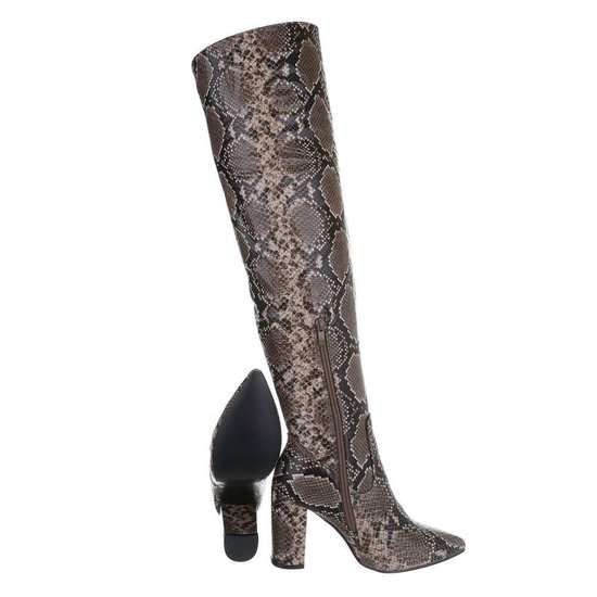 Trendy kaki snake print hoge laars Kato.