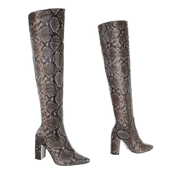 Trendy kaki snake print hoge laars Kato.
