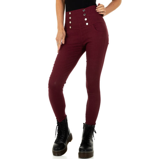 Skinny aanpassende bordeaux hoge taille broek.