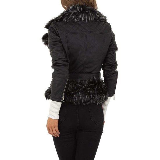 Stylish zwart/grijze leatherlook jacket.