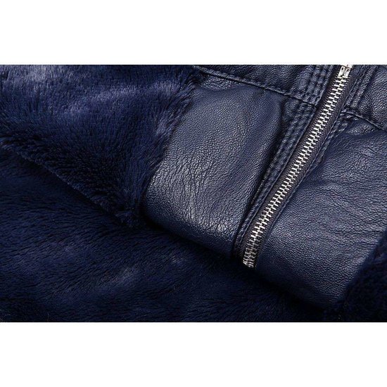 Stylishe donker blauwe winterjas in leather look.