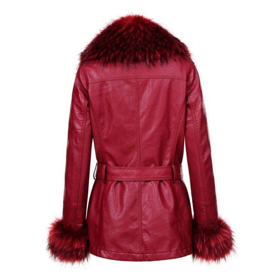 Stylishe bordeaux winterjas in leather look.