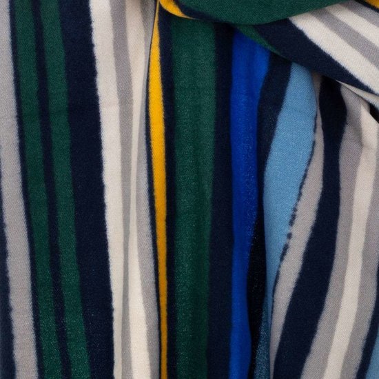 Mixed blauwe xxl sjaal met vertikale lijnen.