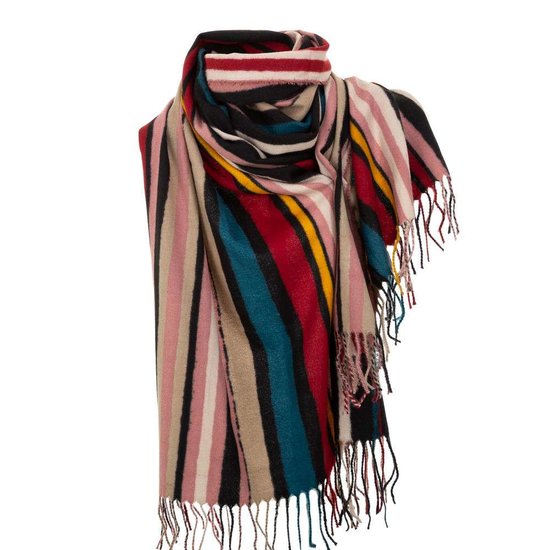 Mixed rode xxl sjaal met vertikale lijnen.