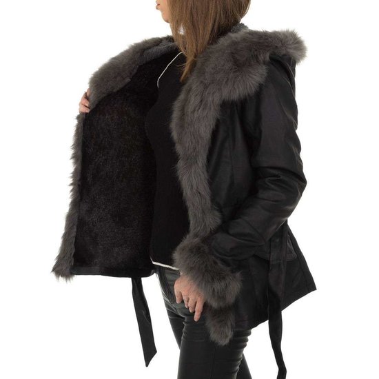 Hippe zwart/grijze leatherlook winter jacket.SOLD OUT