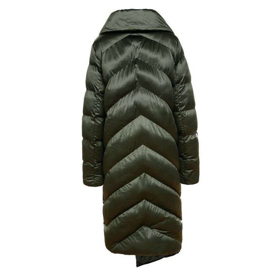 Groene asymetrische gewatteerde winterjas.