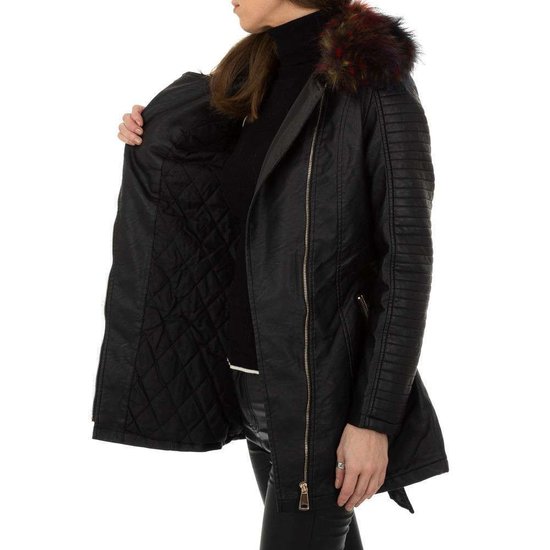 Zwarte biker leatherlook midi jas .