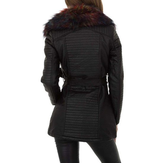 Zwarte biker leatherlook midi jas .