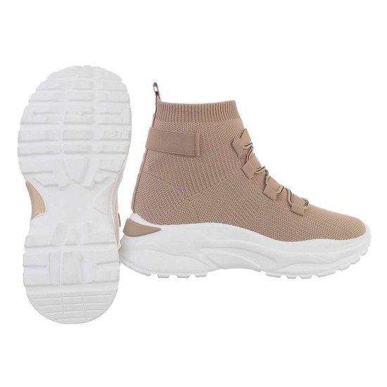 Hoge beige textiel sneaker Aicha.