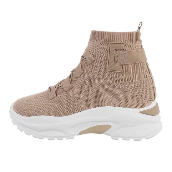 Hoge beige textiel sneaker Aicha.