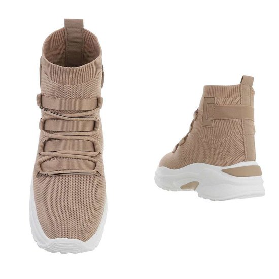 Hoge beige textiel sneaker Aicha.