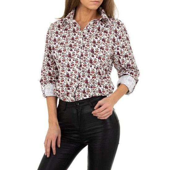 Trendy witte hemdblouse met print.