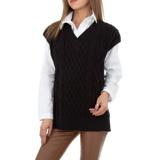 Trendy zwarte mouwloze pullover.