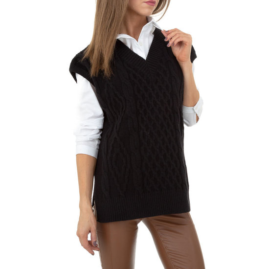 Trendy zwarte mouwloze pullover.