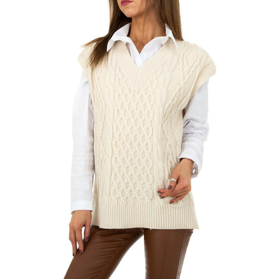 Trendy cream mouwloze pullover.