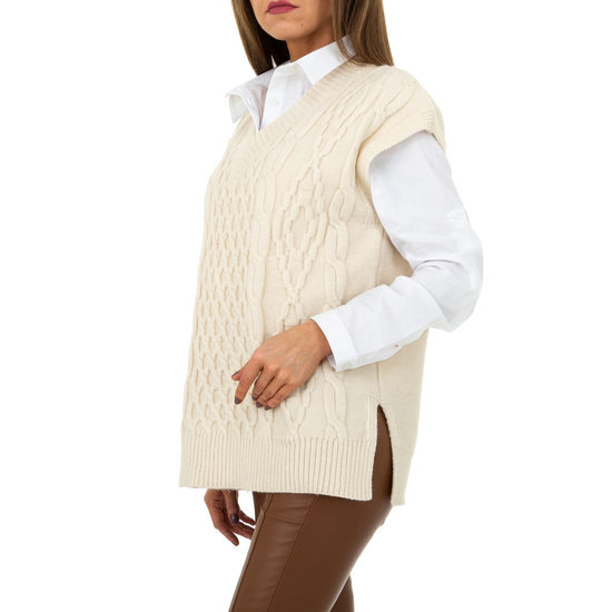 Trendy cream mouwloze pullover.