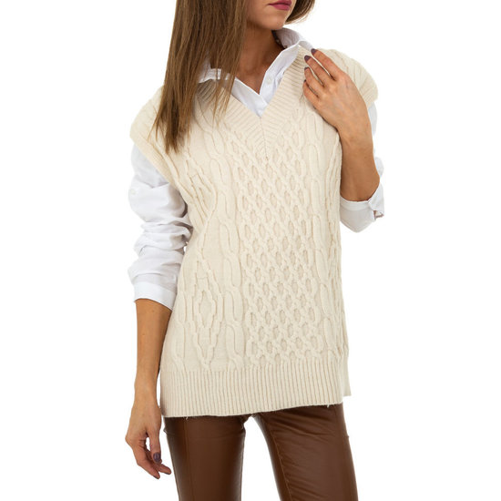 Trendy cream mouwloze pullover.